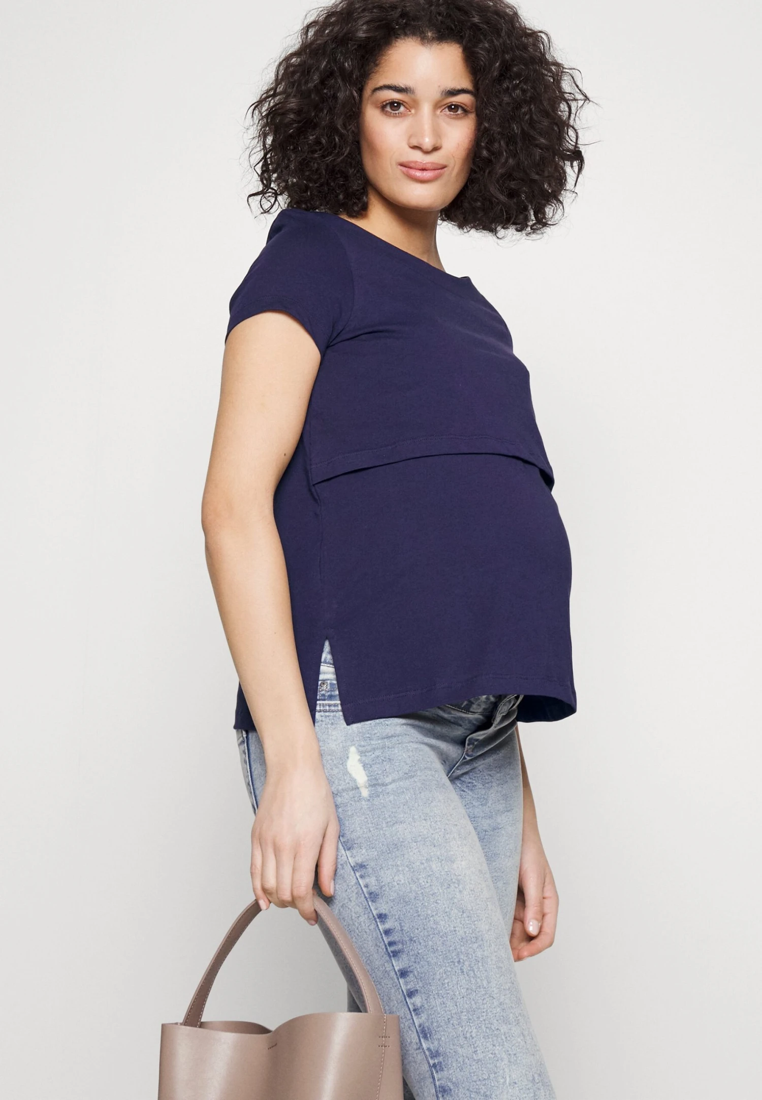 MATERNITY LONG TEE - T-shirt Basic - Dark Blue - obrazek 4
