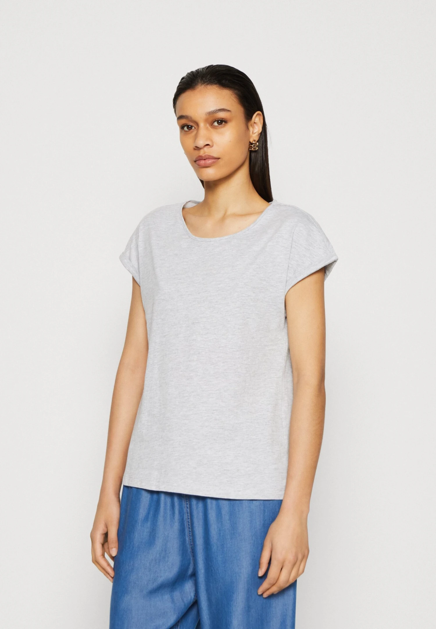 Anna Field 3 PACK - T-shirt Basic - White/mottled Light Grey/dark Yellow - obrazek 4