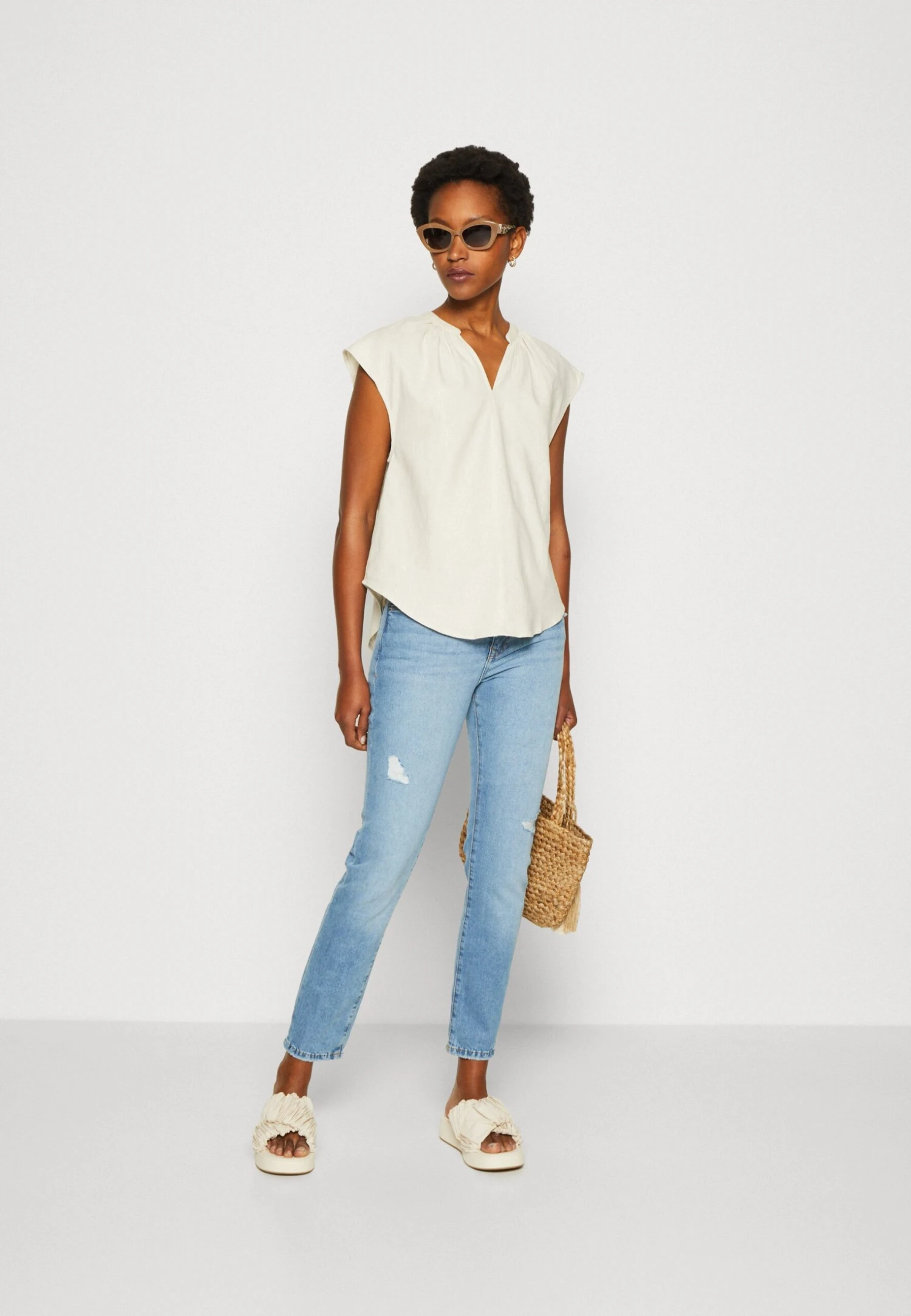 Anna Field LINEN-MIX SHIRT - T-shirt Z Nadrukiem - Beige - obrazek 2