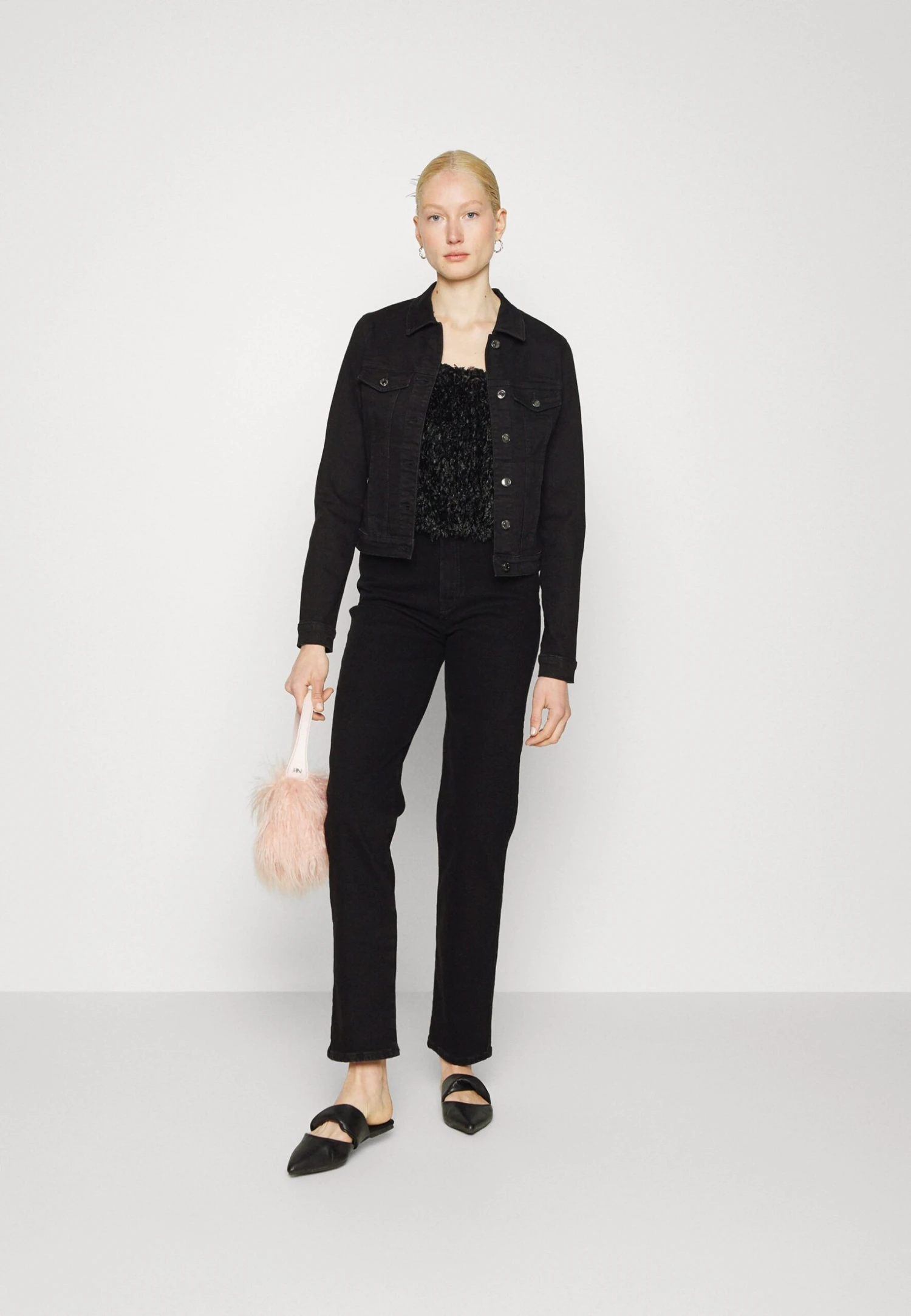 Jeansy Straight Leg - Black Denim - obrazek 2