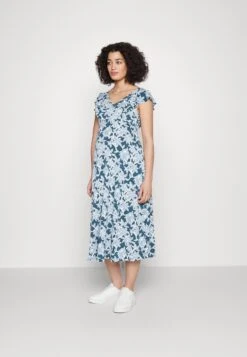 MIDI V FLARED DRESS WITRH RUFFLE SLEEVEES - Sukienka Z Dżerseju - Dark Blue/blue