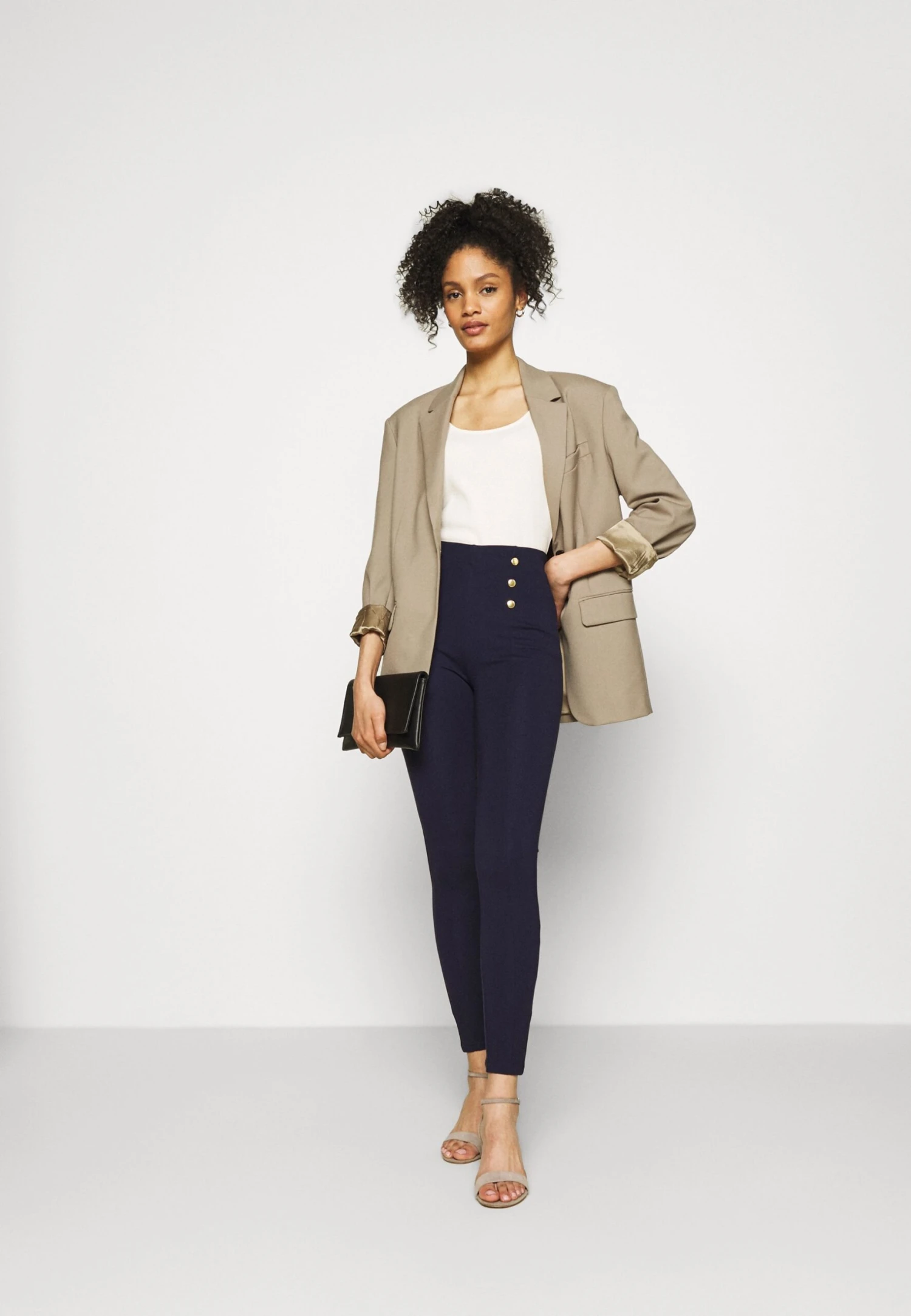 Anna Field Punto Leggings With Button Detail - Legginsy - Dark Blue - obrazek 2