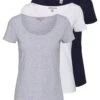Anna Field 3 PACK - T-shirt Basic - White/navy/light Grey Melange