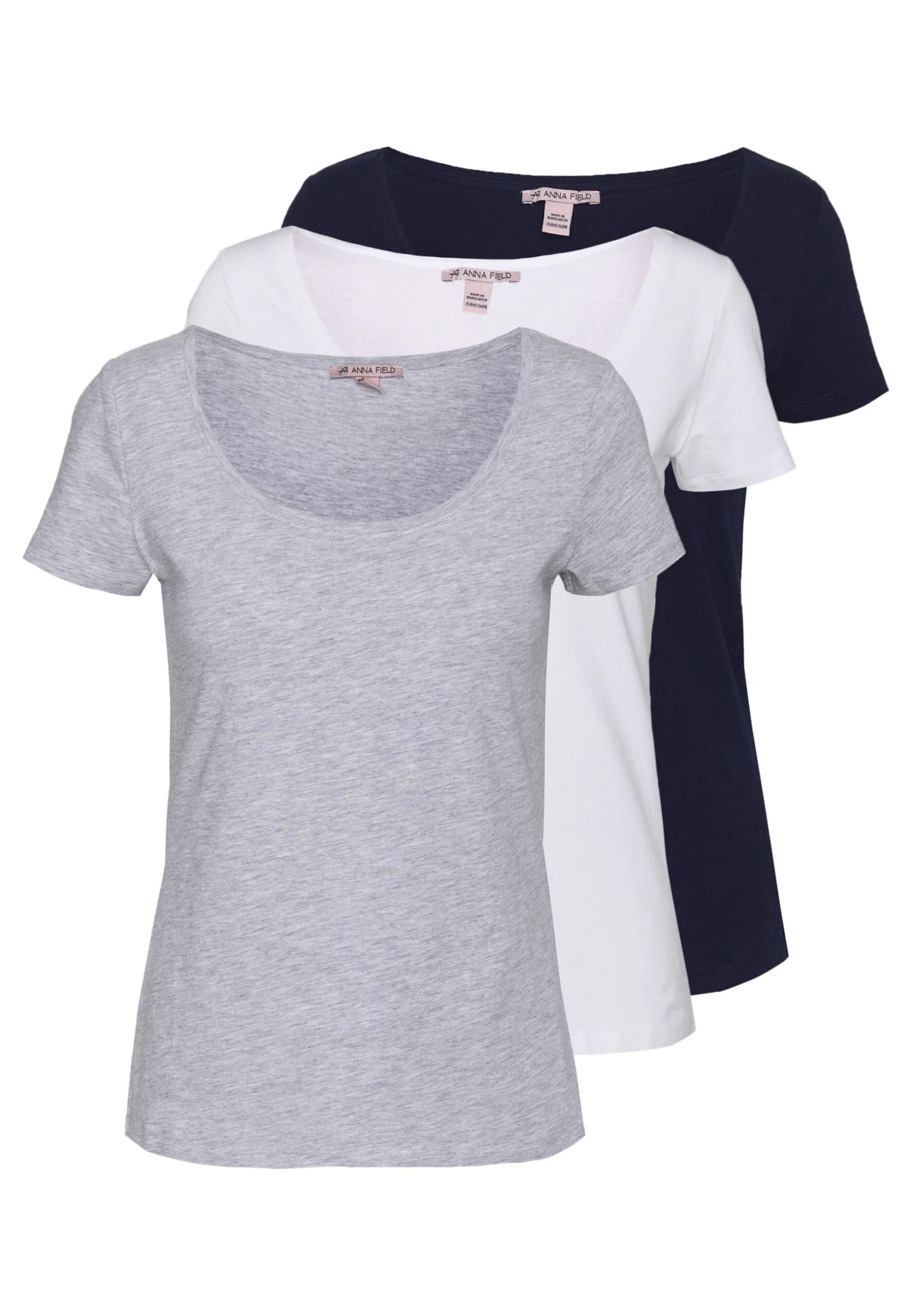 Anna Field 3 PACK - T-shirt Basic - White/navy/light Grey Melange