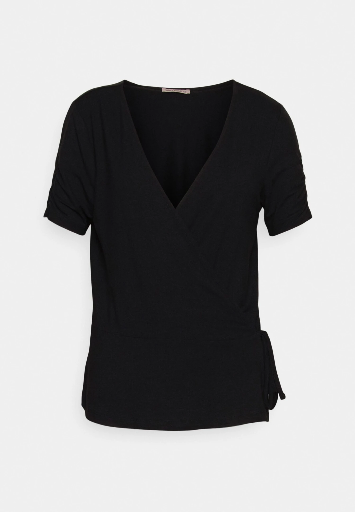TALL WRAP OVER GATHERING SLEEVES - T-shirt Basic - Black - obrazek 4