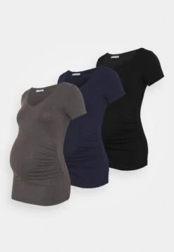 3 PACK - T-shirt Z Nadrukiem - Black /dark Grey/dark Blue
