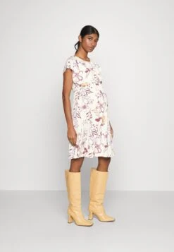 FIT AND FLARE FLOWY DROPPED SHOULDER - Sukienka Z Dżerseju - Beige/lilac