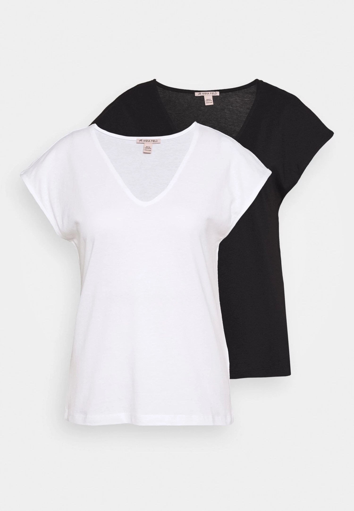 Anna Field BASIC V NECK DROP SHOULDER 2 PACK - T-shirt Basic - Black/white - obrazek 5