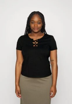 CURVY FRONT LACE - T-shirt Basic - Black