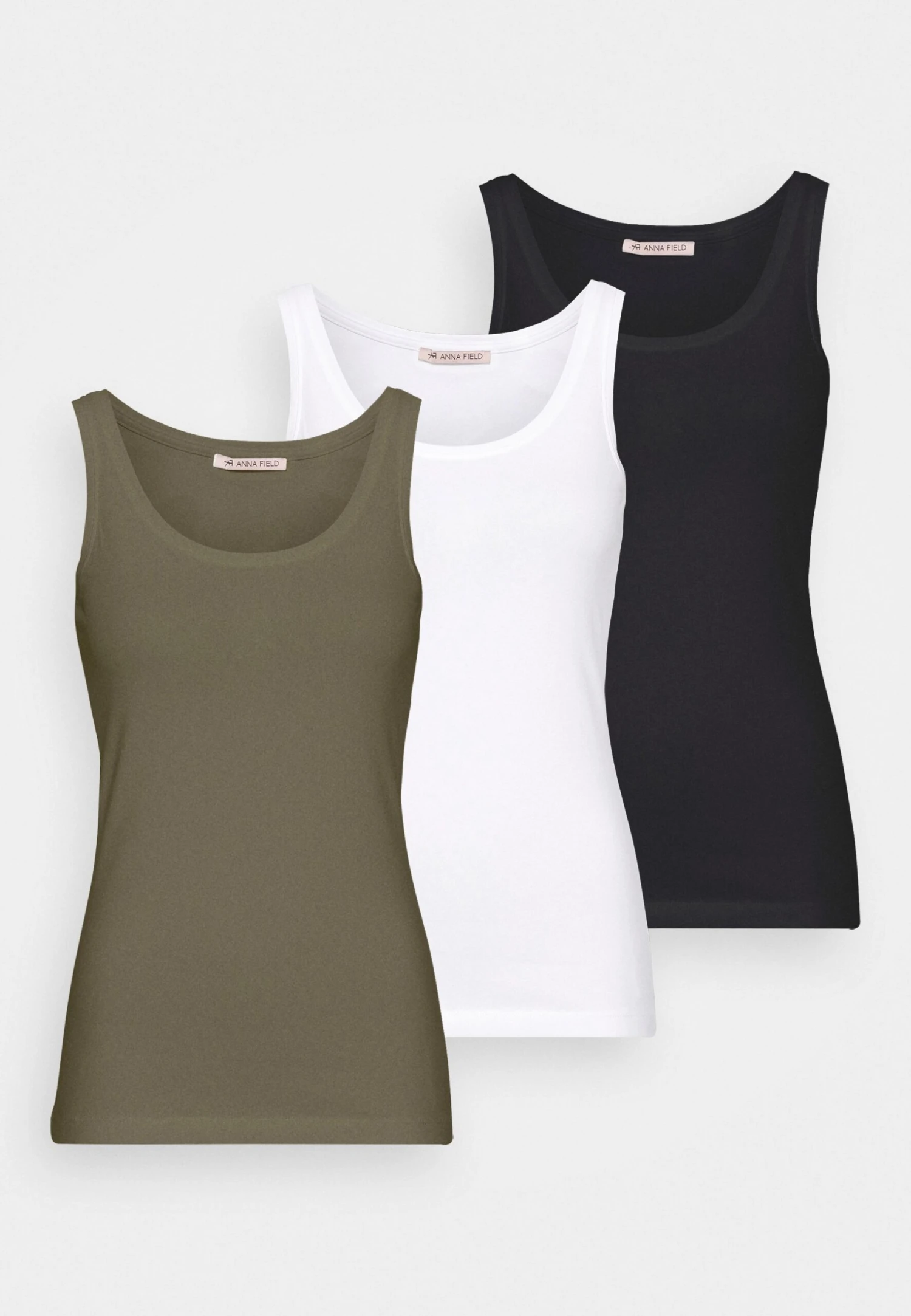 Anna Field BASIC TANK 3er Pack - Top - Black/white /khaki - obrazek 7