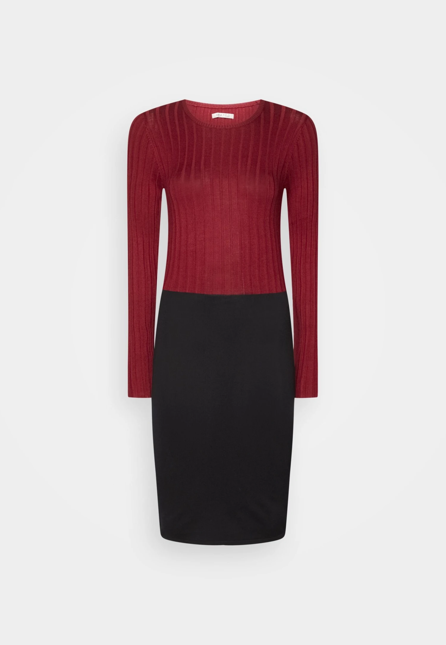 Anna Field CREW AUSSCHNITT RIPP TOP BODYCON MINI STRICKKLEID - Sukienka Etui - Dark Red/black