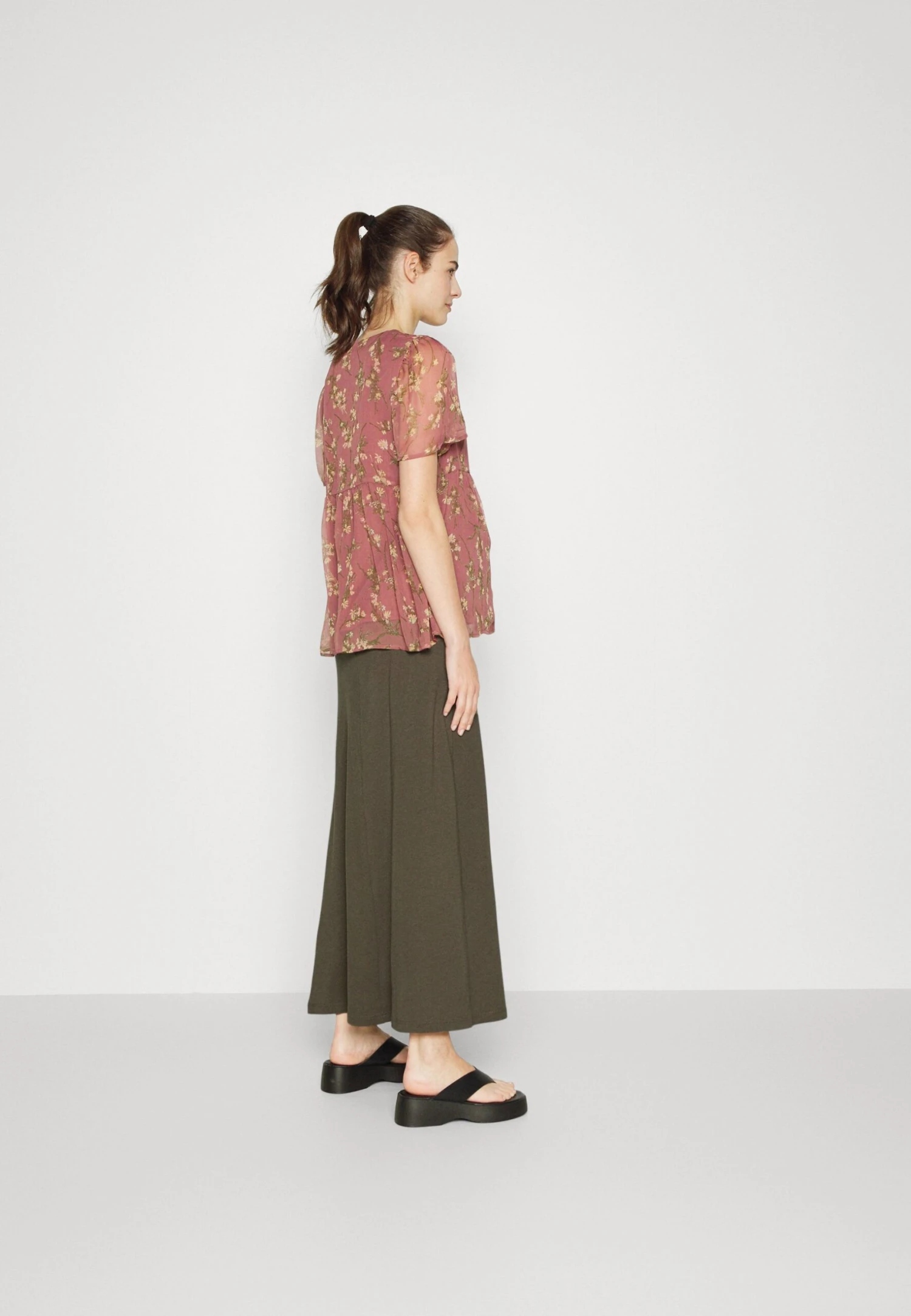 MATERNITY MAXI SKIRT WITH DRAWSTRING WAISTBAND - Długa Spódnica - 606 - Khaki - obrazek 3