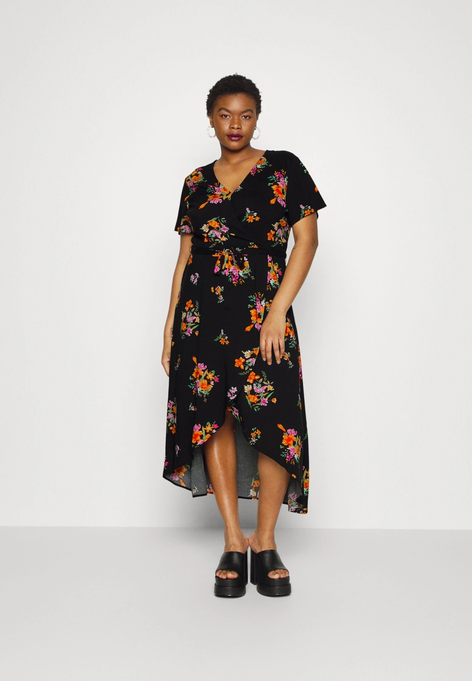 WRAP DRESS HIGH LOW HEM - Sukienka Letnia - Black