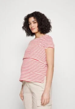 MATERNITY LONG TEE - T-shirt Basic - Red/off-white