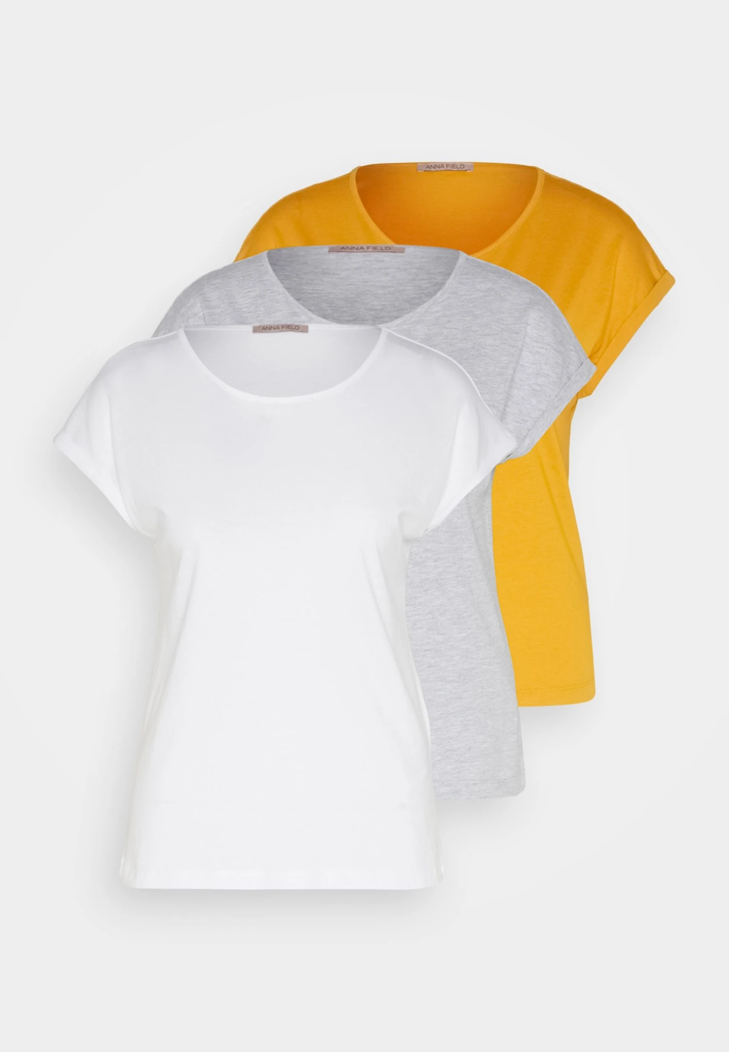Anna Field 3 PACK - T-shirt Basic - White/mottled Light Grey/dark Yellow - obrazek 7