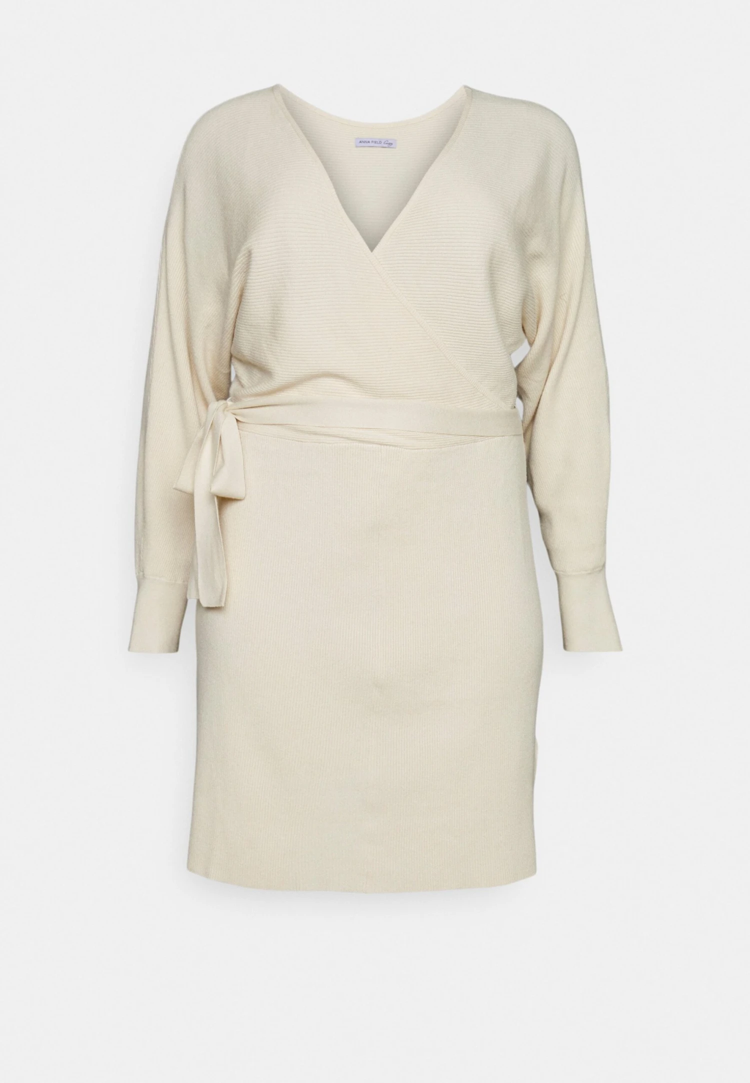 WRAP V AUSSCHNITT MINI STRICKKLEID MIT GÜRTEL - Sukienka Dzianinowa - Off White - obrazek 4