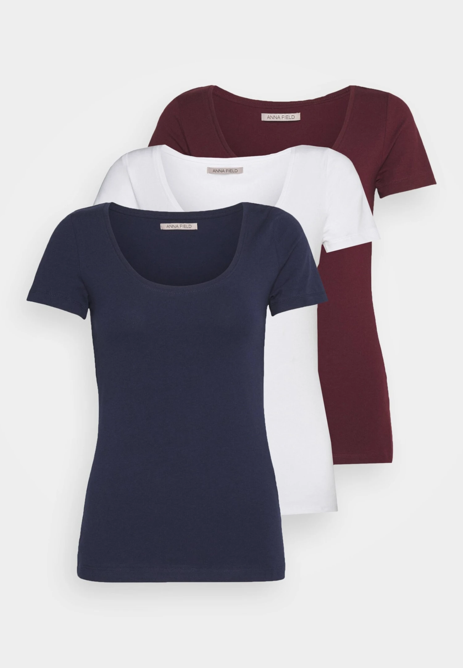 Anna Field 3 PACK - T-shirt Basic - Dark Red/dark Blue/white