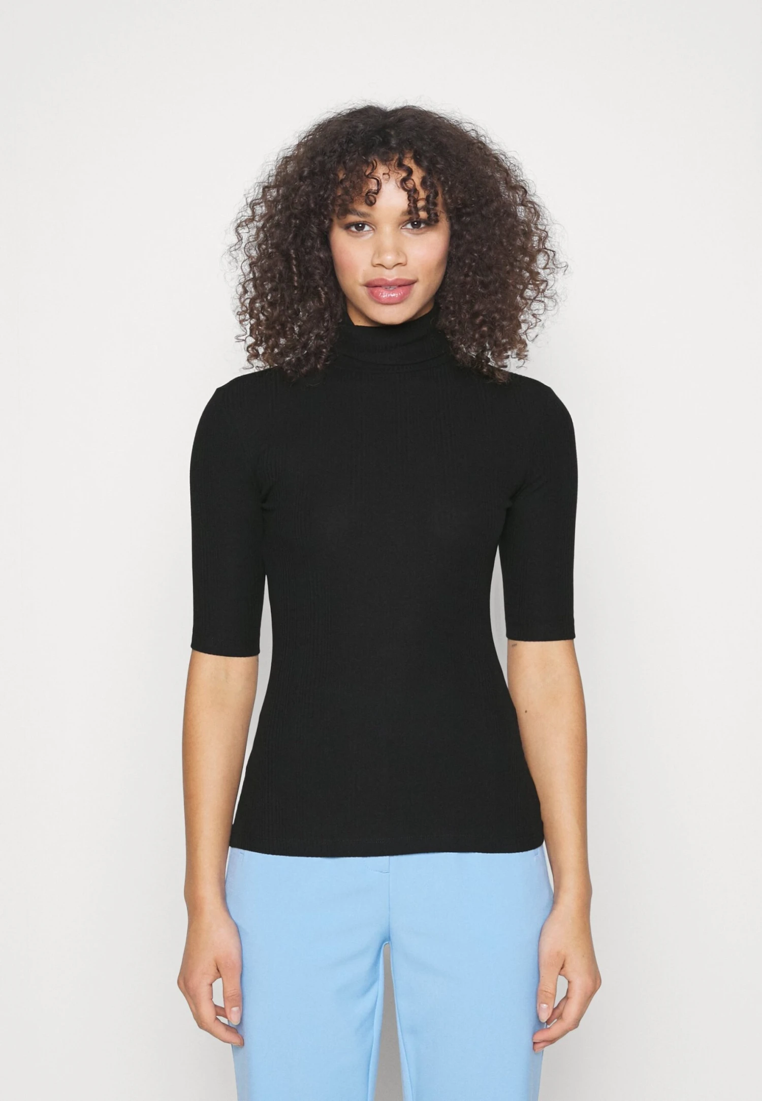 SLIM TURTLENECK HALF SLEEVES - T-shirt Basic - Black