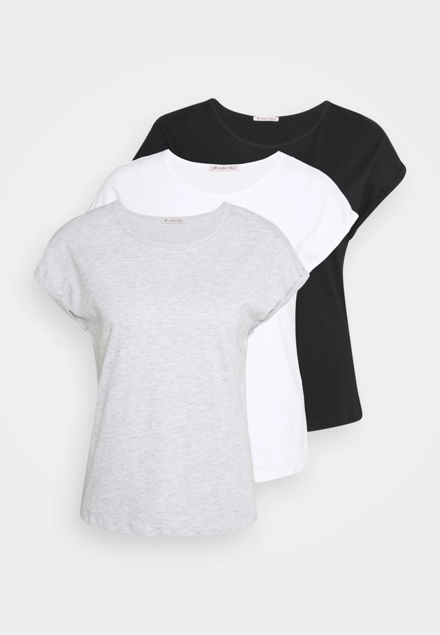 Anna Field 3 PACK - T-shirt Basic - Black/white/mottled Light Grey - obrazek 7