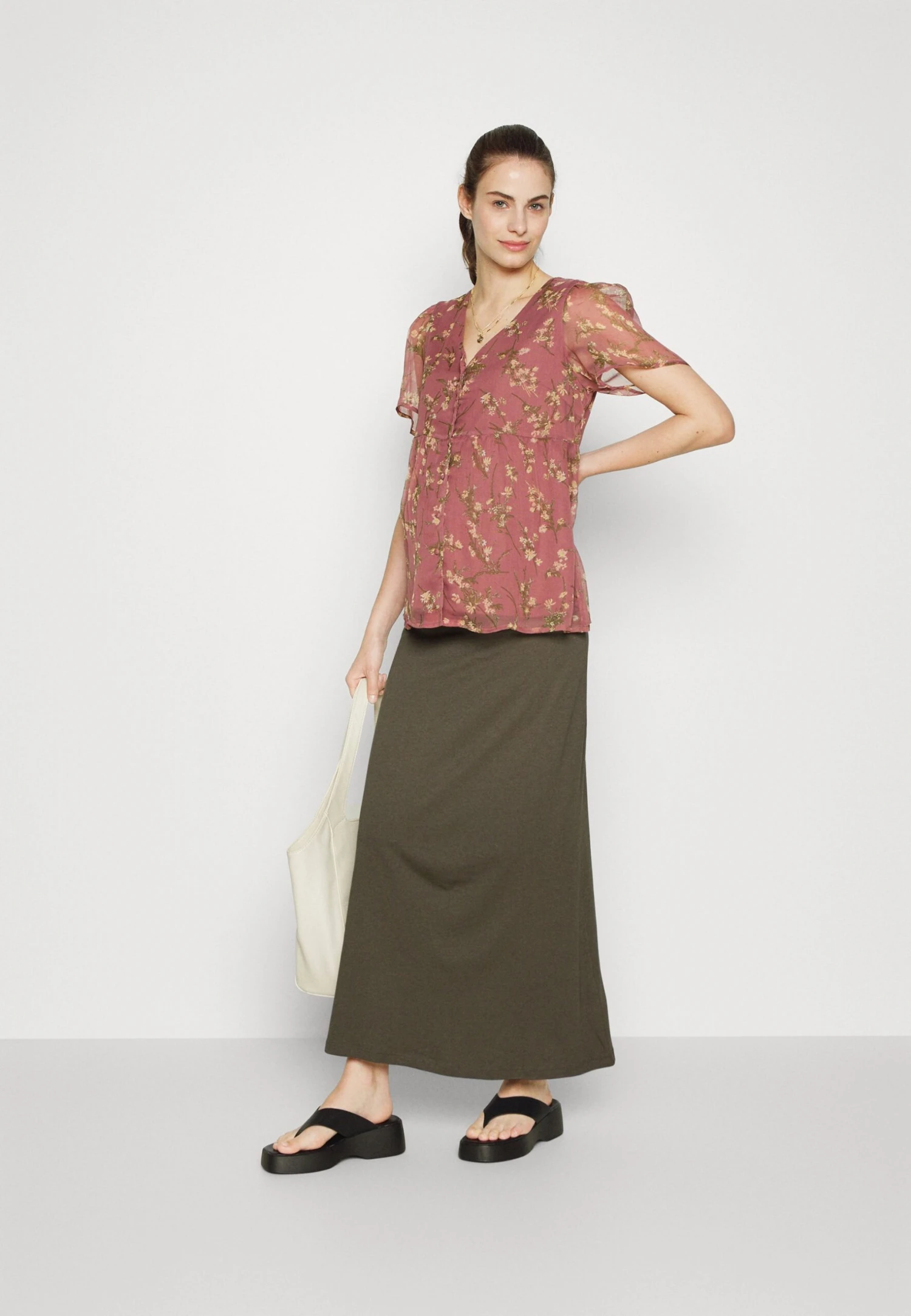 MATERNITY MAXI SKIRT WITH DRAWSTRING WAISTBAND - Długa Spódnica - 606 - Khaki - obrazek 2