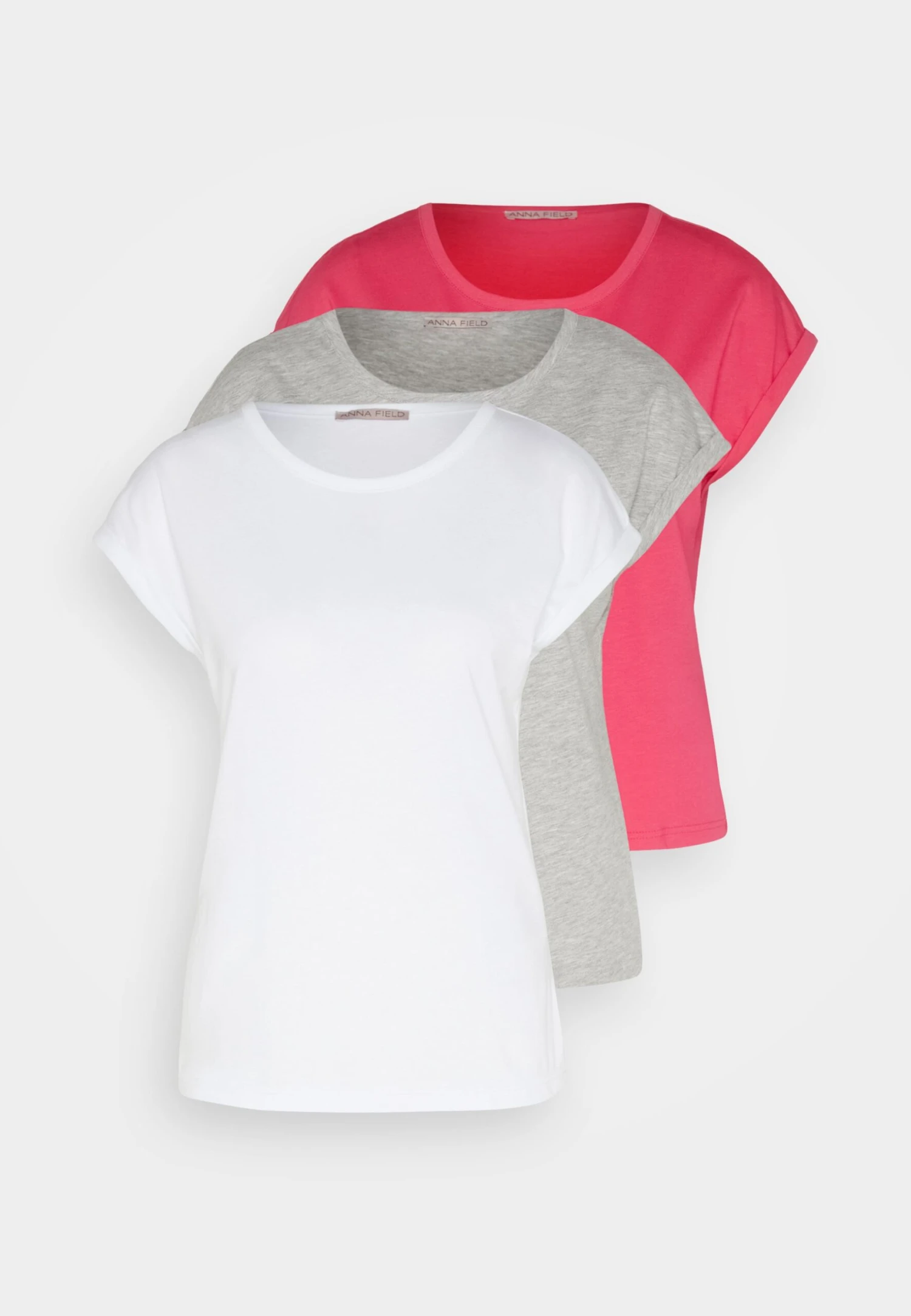Anna Field 3 PACK - T-shirt Basic - White/mottled Light Grey - obrazek 7