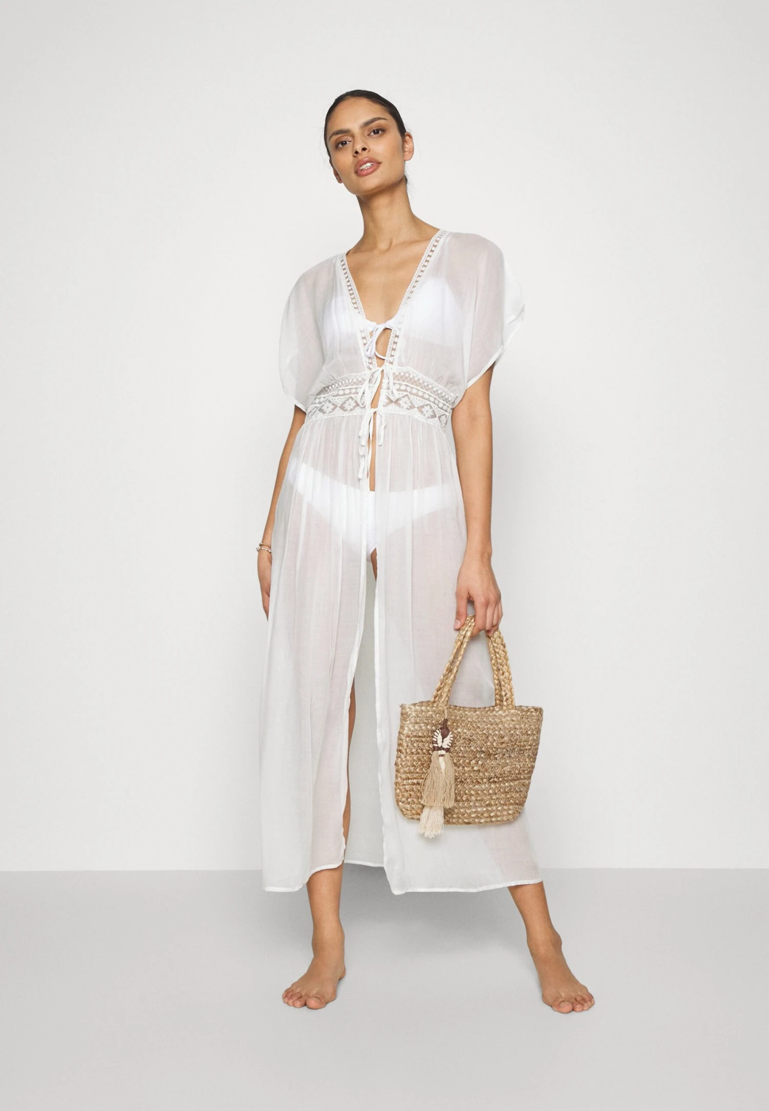 Anna Field EMBROIDERED COVER UP / 802 - BLACK - Akcesoria Plażowe - 001 - White - obrazek 2