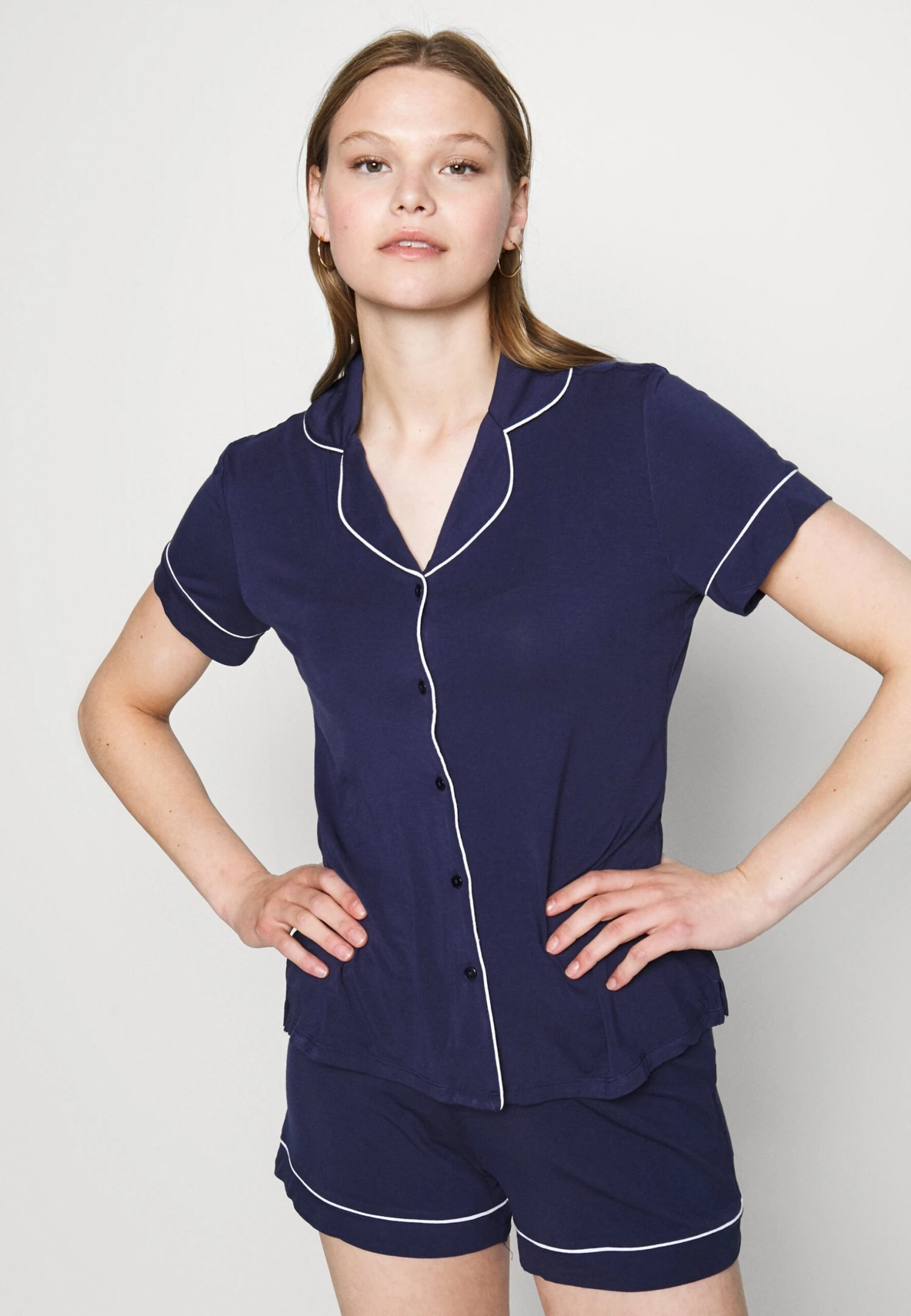 Anna Field BUTTON THROUGH PJ SET - Piżama - Blue/white - obrazek 4