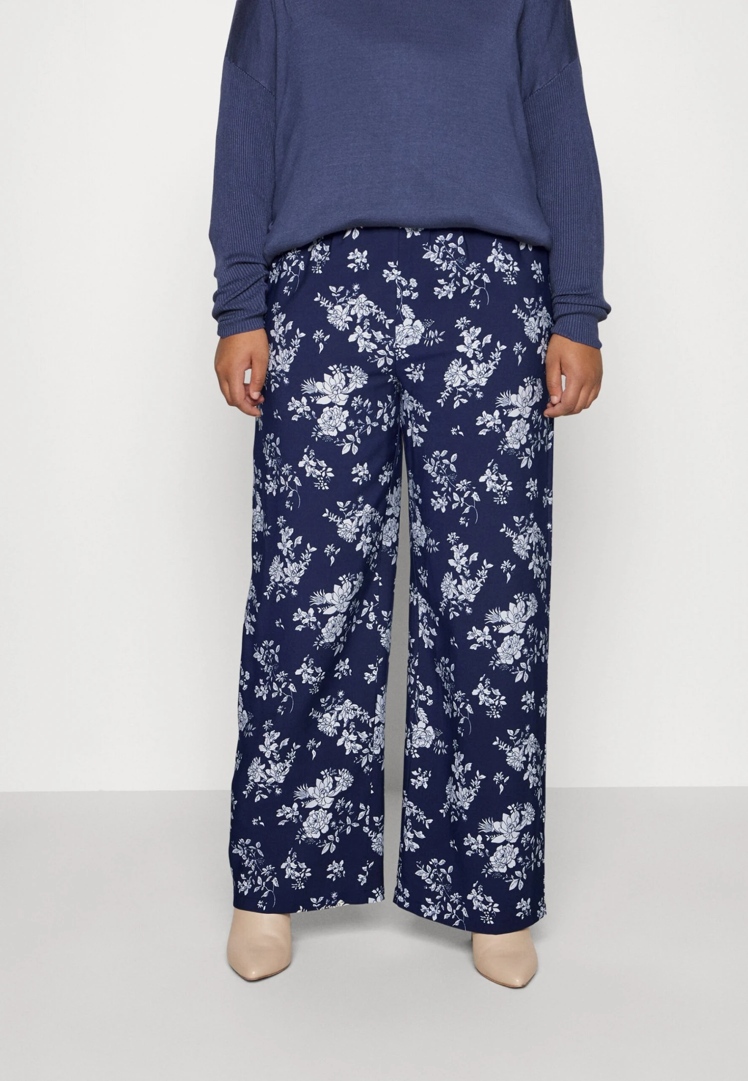 WIDE LEG PANT - Spodnie Materiałowe - Dark Blue/off-white