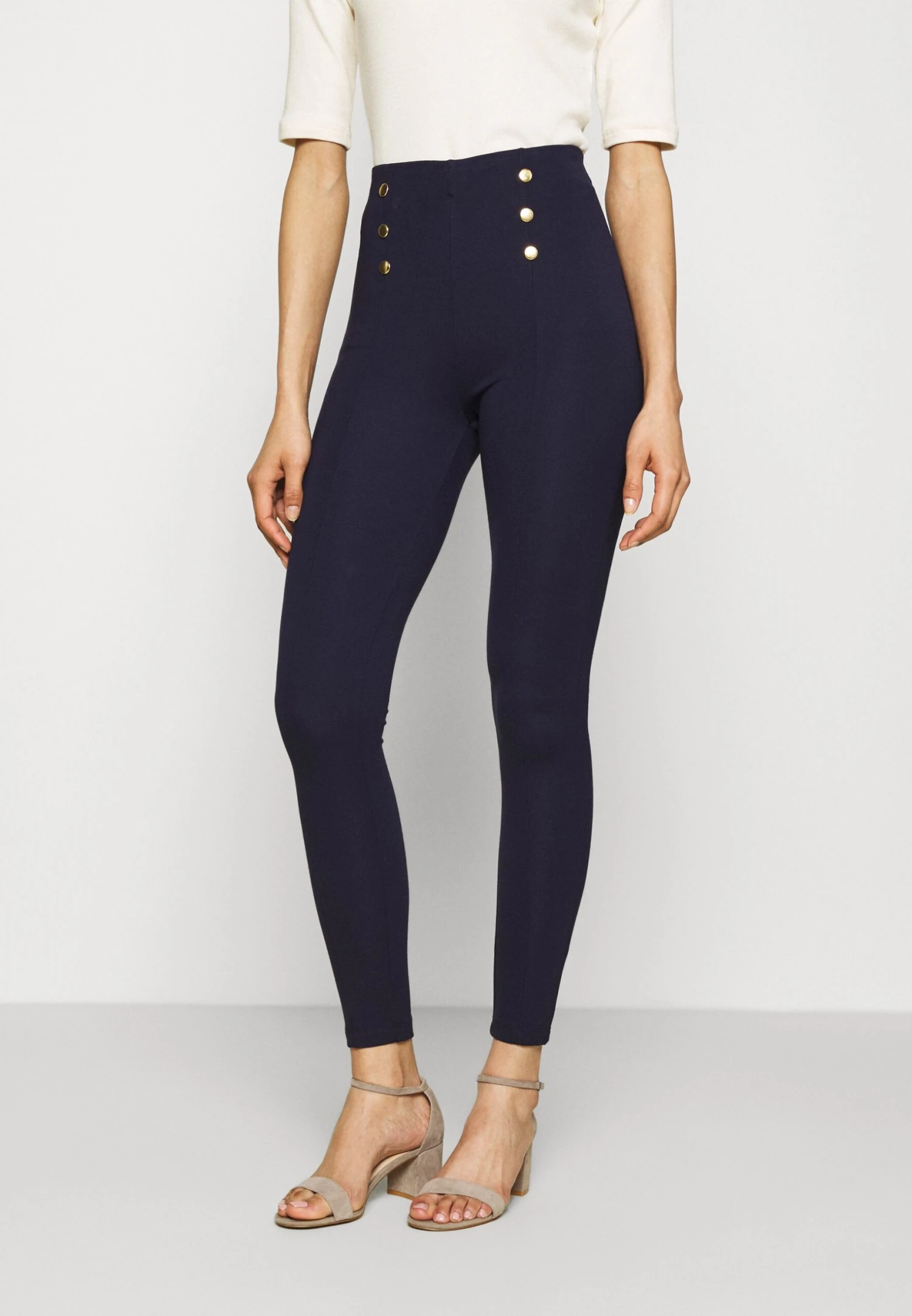 Anna Field Punto Leggings With Button Detail - Legginsy - Dark Blue