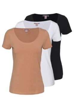 Anna Field 3 PACK - T-shirt Basic - White/camel/black