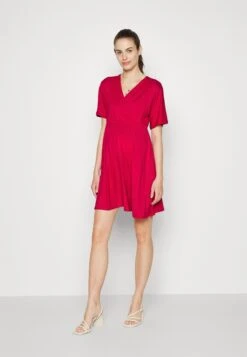 SHORT SLEEVES FLARED MINI DRESS - Sukienka Z Dżerseju - Red