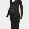 LUREX V AUSSCHNITT RIPP MIDI BODYCON STRICKKLEID - Sukienka Dzianinowa - Black