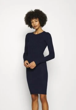 Anna Field CREW AUSSCHNITT RIPP TOP BODYCON MINI STRICKKLEID - Sukienka Etui - Dark Blue